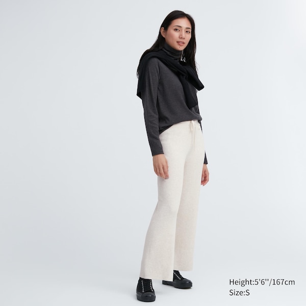 White Women Uniqlo Washable Knit Ribbed Pants | 5763-XCWNA