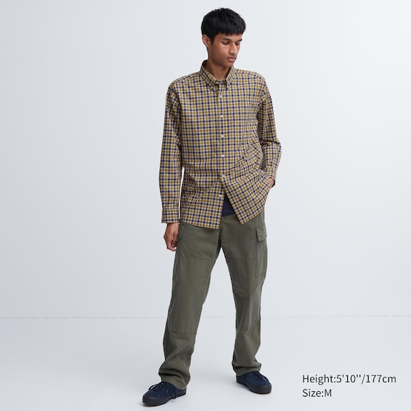 Yellow Men Uniqlo Extra Fine Cotton Broadcloth Checked Long-Sleeve Shirts | 4587-JDMBF