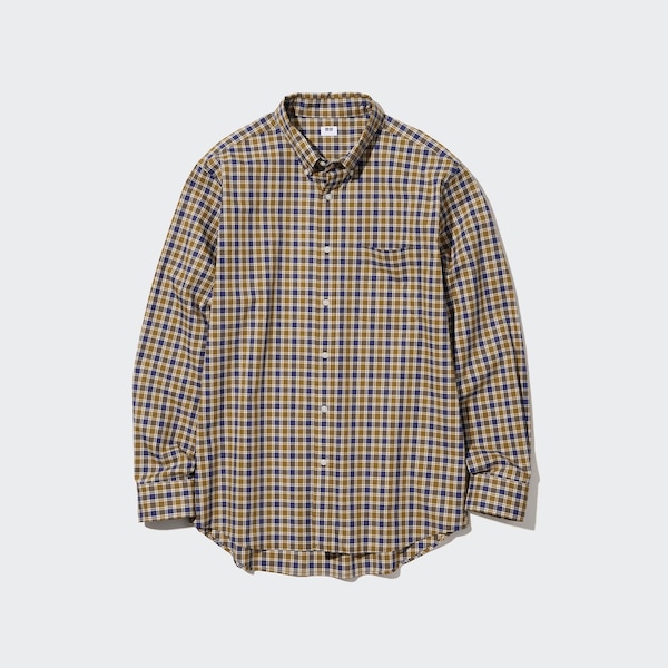 Yellow Men Uniqlo Extra Fine Cotton Broadcloth Checked Long-Sleeve Shirts | 4587-JDMBF