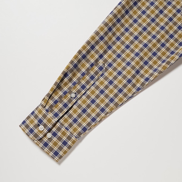 Yellow Men Uniqlo Extra Fine Cotton Broadcloth Checked Long-Sleeve Shirts | 4587-JDMBF