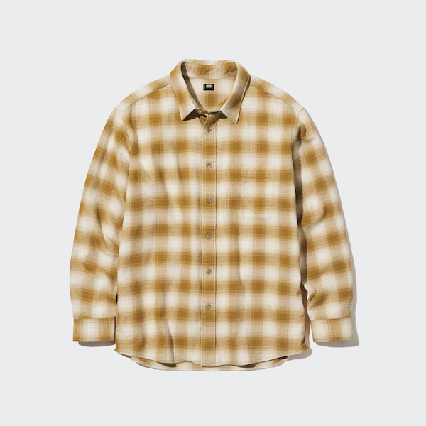 Yellow Men Uniqlo Flannel Checked Long-Sleeve Shirts | 4153-IVLEO