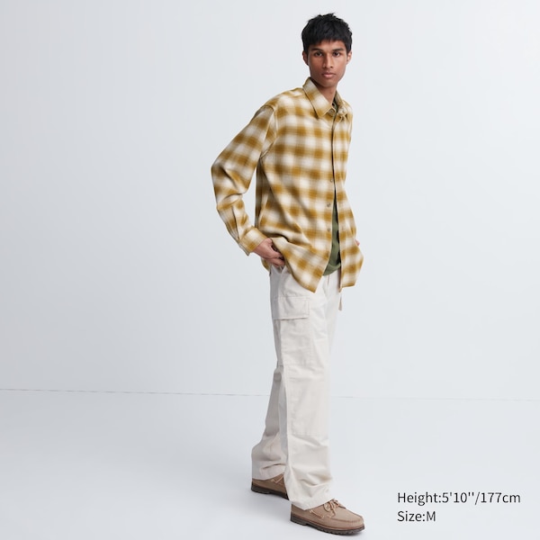 Yellow Men Uniqlo Flannel Checked Long-Sleeve Shirts | 4153-IVLEO