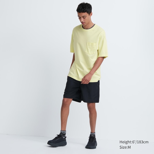 Yellow Men Uniqlo Oversized Pocket Crew Neck Half-Sleeve T Shirts | 5321-IRKSC