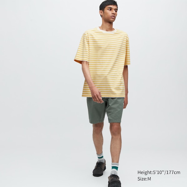 Yellow Men Uniqlo Oversized Striped Half-Sleeve T Shirts | 7504-INPHL