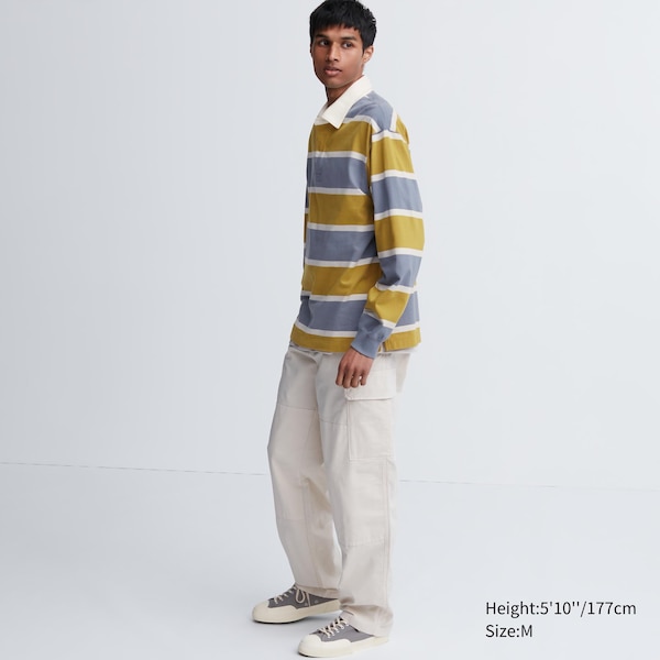 Yellow Men Uniqlo Rugger Long-Sleeve Polo Shirt | 7584-OHFZU