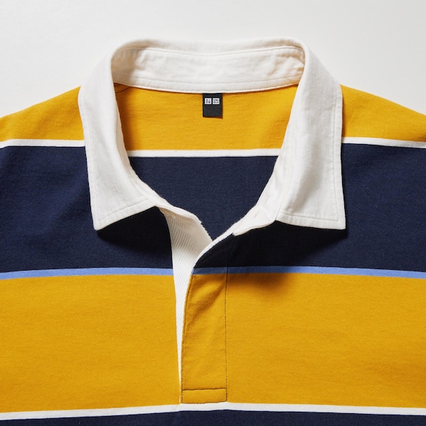 Yellow Men Uniqlo Rugger Striped Short Sleeve Polo Shirt | 7168-DMGIV