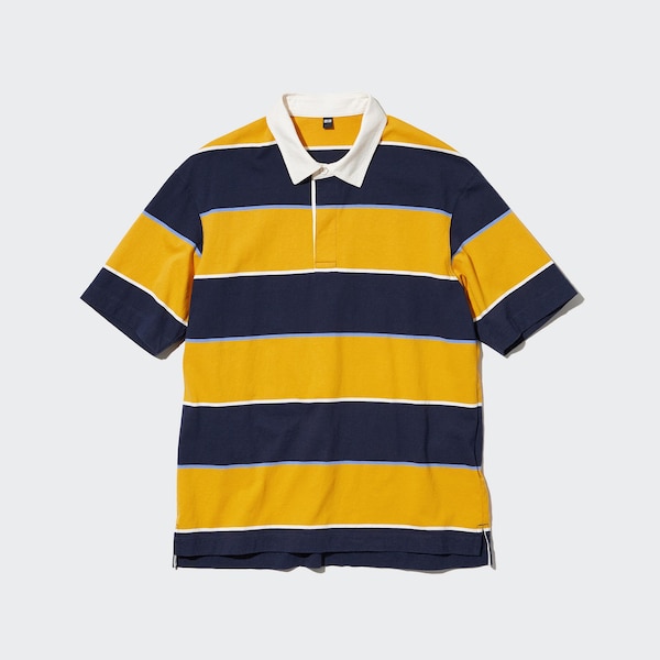 Yellow Men Uniqlo Rugger Striped Short Sleeve Polo Shirt | 7168-DMGIV