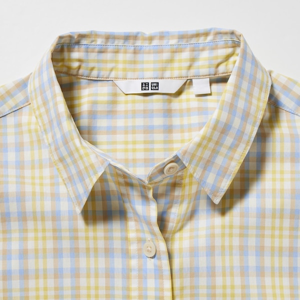 Yellow Women Uniqlo Cotton Checked Short-Sleeve Shirts | 9851-ZPAXN