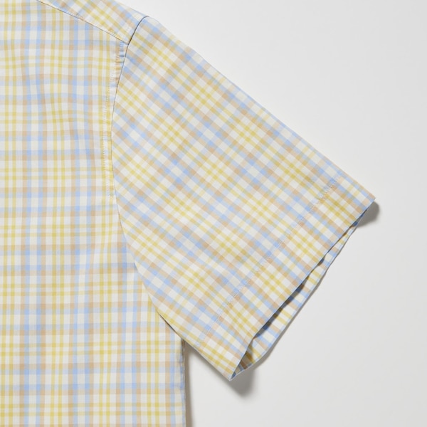 Yellow Women Uniqlo Cotton Checked Short-Sleeve Shirts | 9851-ZPAXN