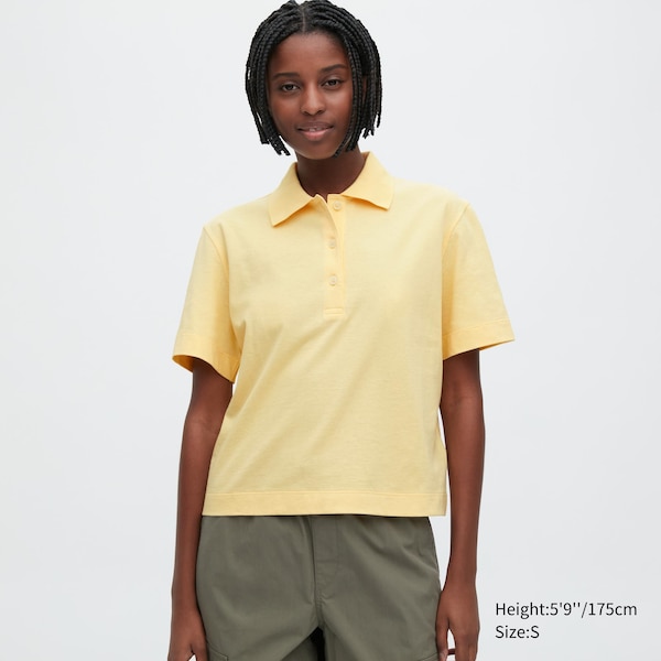 Yellow Women Uniqlo Cropped Relaxed Short-Sleeve Polo Shirt | 5210-ABKUY