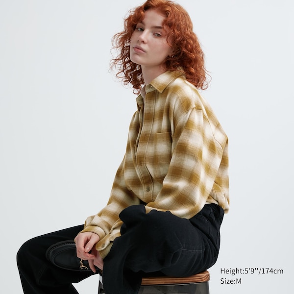 Yellow Women Uniqlo Flannel Checked Long-Sleeve Shirts | 6287-ZVQTF